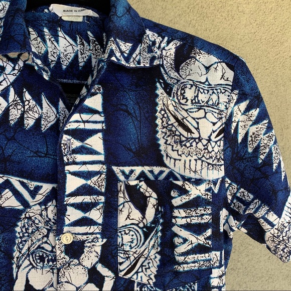 🌺 Vintage Hawaiian Barkcloth Dress & Shirt Set Tikis - Picture 13 of 16